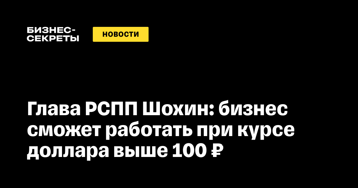 Глава РСПП Шохин: бизнес сможет работать при курсе доллара выше 100 ₽